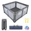 Foldable Baby Playpen,PlayPens for Babies and ToddlersIndoor Outdoor Safety Play Area, Portable Child Activity Large Collapsible Play YardFolding Fence (Cationic Fabric-Grey, 50"x50")