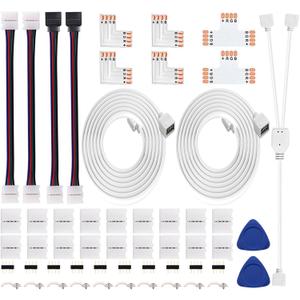 iCreating LED Strip Connectors 4 Pin, 5050 LED Light Connectors Kit Includes L Shape Connectors for Strip Lights 4Pin 10mm Strips Connectors for Controller 4 Pin LED Connectors Jumper (32.8ft)
