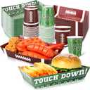 LemonRoad 100 Pcs Football Party Supplies Kit Include Disposable Football Paper Food Trays Serving Boats and Paper Cups for Tailgate Events Sport Theme Birthday Decorations