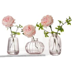 Bud Vase Set of 3, Small Vases for Flowers, Vintage Glass Vases for Centerpieces, Decorative Rustic Flower Vases Hydroponic Vase for Wedding, Events, Home Decor, Office Table Flower Dcor (pink)