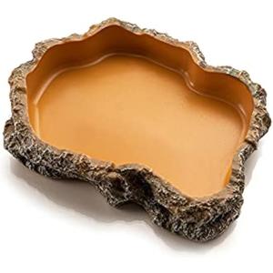 Extra Large Simulation Rock Reptile Feeding Bowls Resin Corn Snake Ball Python Iguana Bearded Dragon Tortoise Food Water Dish Bathing Bowl Habitat Accessories, 9.5 inch x 6 inch, S