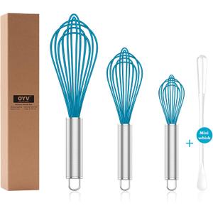 Silicone Whisk,Heat Resistant 480F Whisks For Cooking Non Scratch,Stainless Steel wired wisk,Plastic Rubber Whisk Tool For Nonstick Cookware Pans,Silicon Wisks Set of 4,Blue (Premium(Blue Pack))
