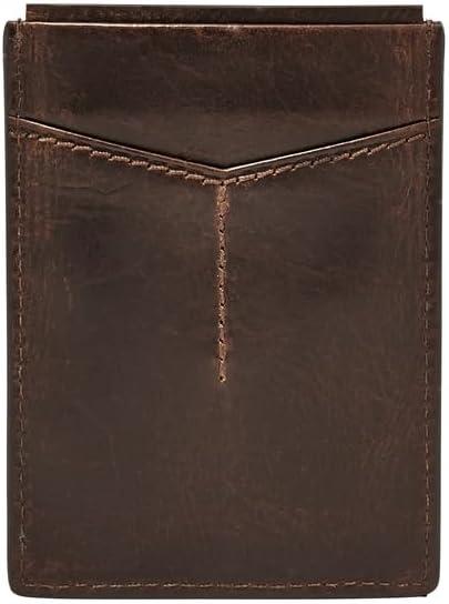 Fossil Men's Leather Minimalist Magnetic Card Case with Money Clip Front Pocket Wallet for Men (Derrick Dark Brown)