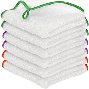 Dish Wash Cloths 10x10inch 6 Pack White Terry Dish Kitchen Towel Cleaning Rags Super Absorbent Fast Drying Soft Durable