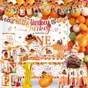 Our Little Turkey Is Turning One Decoration,Little Turkey 1st Birthday Decorations Plates and Napkins Cups Tablecloth Banner Backdrop Honeycomb for Thanksgiving Decorations 1st Birthday Supplies