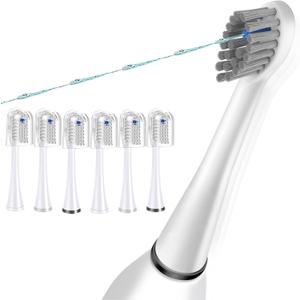 Flossing Toothbrush Head Replacement, 6 Count, Compatible with Water-pik Sonic Fusion / 2.0 SF-01, SF-02, SF03 & SF-04 (White, Compact(6Packs))