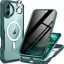 seacosmo for iPhone 16 Case, Full Body Bumper with Built-in 9H Tempered Glass Privacy Screen Protector and Camera Lens Protector, Compatible with MagSafe, Shockproof 16 Phone Case, 6.1", Green