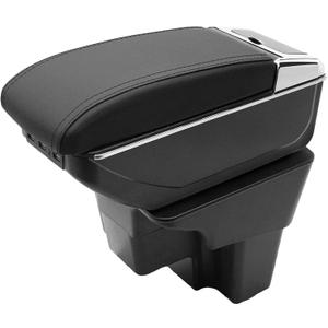 Car Armrest Box for KIA Rio 2018-2023 Automotive Accessories 7 USB Ports Double-Layer Leather Armrest Organizer Storage Box Center Console with Cup Holder (Black Thread)