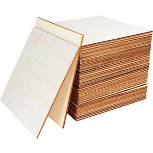 50 Pieces 6x6 Inch Wood Squares Unfinished Basswood Plywood Wooden Sheets 1/8 inch Thick Blank Wood Squares for Crafts Painting Scrabble Tiles Mini House Building Wooden Plate Architectural Model