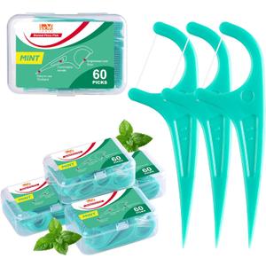 Floss Picks, 300 Count Mint Dental Floss Picks, Toothpicks with 5 Travel Cases for Extra Convenience, Helps Prevent Cavities, Remove Plaque & Freshen Breath, Premium Floss Sticks for Family