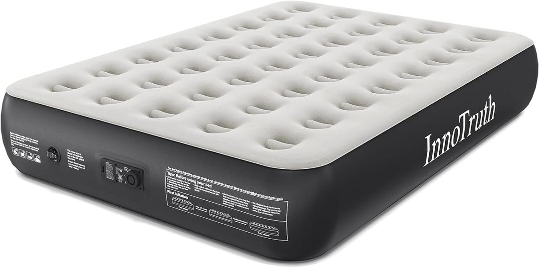 InnoTruth Queen Air Mattress with Built-in Pump, 13" Raised Comfort, Durable Inflatable Bed for Home & Guests, Easy Setup, Ideal for Travel & Camping, Black