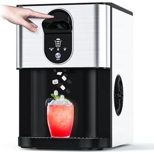 Nugget Ice Makers Countertop, 44lbs/24H Pellet Ice Maker with Ice Dispenser, Self-Cleaning, Water Reservoir, Soft Chewable Ice Maker Machine for Home/Kitchen/Office, Silver Stainless