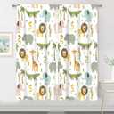 MESHELLY Kids Safari Curtains 42W X 63H Inch Rod Pocket Cute Cartoon Animals Baby Boy Nursery Bedroom Decor Woodland Jungle Lion Elephant Curtains for Children Living Room Window Drapes Fabric