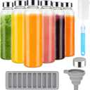 Zukro Glass Juice Bottles with Lids for Juicing 18 oz, Reusable Clear Glass Water Bottles with Stainless Steel Airtight Cap for Refrigerator, 100% Leak Proof, BPA Free, Set of 6 