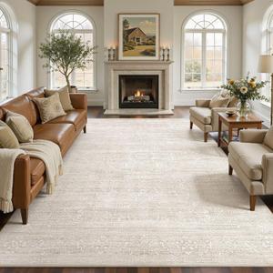 8x10 Area Rug Living Room: Washable Large Vintage Grey Rug Neutral Non-Slip Soft Stain Resistant Indoor Carpet for Bedroom Nursery Dining Room Under Table Bed Home House Office Playroom - Beige White