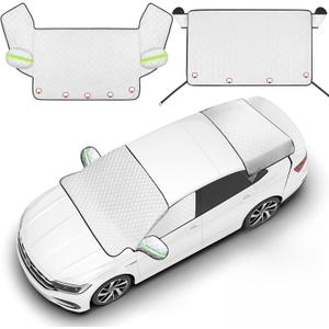 2-Piece Car Windshield Cover Set - All-Weather Front & Rear Protection with Magnetic Edges and Side Mirror Covers for Cars, Trucks, SUVs - Fits Most Vehicles(with Front Window,Silver)