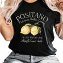 Verdusa Women's Lemon Print Summer Goth Short Sleeve Crop Top Crew Neck Graphic Tee (Black, L)