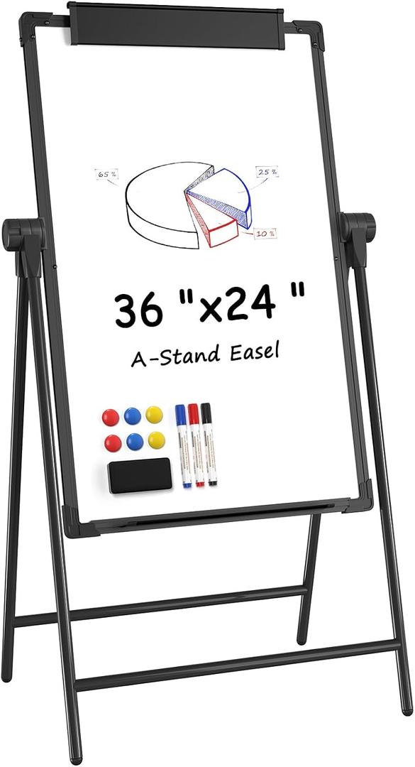 MaxGear Easel Whiteboard with Stand, Height Adjustable Dry Erase Board, 36'' x 24'' Whiteboard + A-Shaped Stand