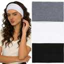 3PCS Boho Wide Elastic Headbands for Women, Non-Slip Thick Stretchy Hairbands for Workout, Running & Daily Wear