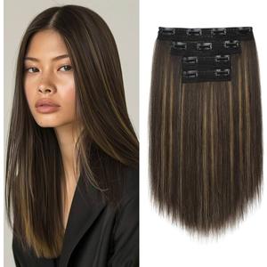 NTYNTY Hair Extensions, 10" Short Clip in Hair Extensions 4PCS Straight Natural Soft Synthetic Hairpiece for Women- Golden Blonde with Highlights