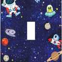 Cartoon Astronaut Galaxy Outer Spcae Single Toggle Light Switch Covers Decorative 1 Gang Wall Plate Electrical Device Switchplate Faceplate Farmhouse Decor