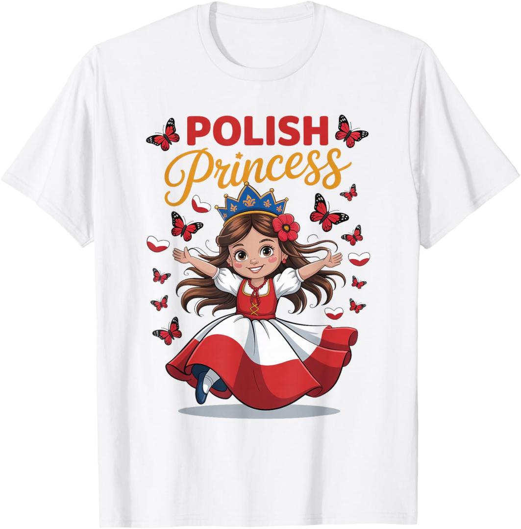 Polish Princess Cute Girl with Crown for Girls T-Shirt, White, 4T 