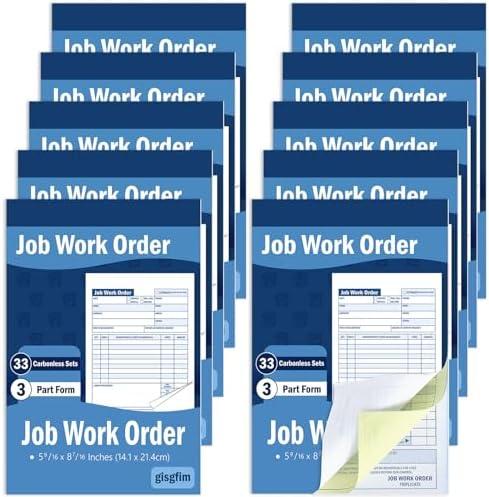 gisgfim 10 Pads Job Work Order Book 3 Part Carbonless Receipt Books Work Order Forms 5-9/16 x 8-7/16 Inches Orders Receipt Books Invoice Receipts Book Orders for Small Business 33 Sets per Pads