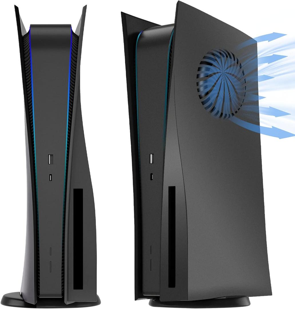 PS5 Console Replacement Shell, Megadream Hard ABS Shockproof Anti-Scratch Dustproof Case Cover Replace Faceplate Compatible with PlayStation 5 Digital Edition (Red) (For PS5 Disc Edition with Cooling Vent, Black)