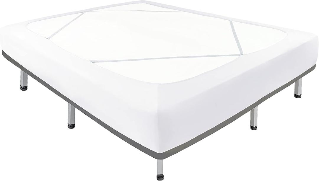 Biscaynebay Decorative Box Spring Cover Twin & Twin XL Size, White Luxurious Jersey Knitting Stretchy Wrap Around 4 Sides Bedskirt for Home/Hotels, Easy Fit Wrinkle Free Machine Washable