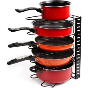 Vdomus Adjustable Pots and Pans Rack for Kitchen - Height Adjustable Rack - Kitchen Cookware Storage - Cabinet and Pantry Pan and Pot Lid Holder Organizer - Black Metal (Black) - 8.3"D x 15"W x 10"H