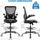 Drafting Chair Tall Office Chair 300lbs Ergonomic Standing Desk Chair with Lumbar Support and Adjustable Footrest Ring, Comfy Mesh Rolling Chair with Flip-up Armrests, Black