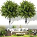 Artificial Cedar Topiary Ball Tree with Ground Spike: 23 Inch 2 Pack UV Resistant Faux Green Cypress Shrubs Plants Fake Bushes for Front Porch, Garden, Indoor and Outdoor Home Decor