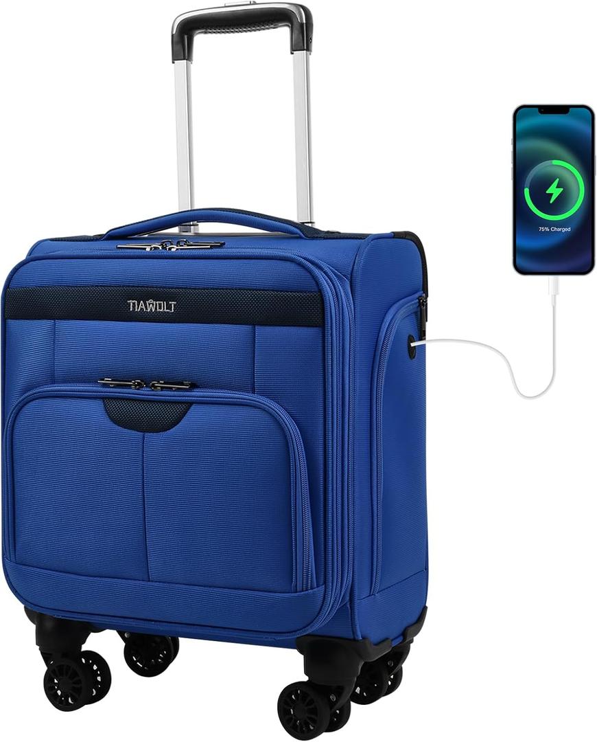 16 Inch Underseat Carry on Luggage With Wheels Weekender Overnight Business Travel Bag Suit cases Mini Suitcases with Wheels Under Seat Bag for Airlines, Blue
