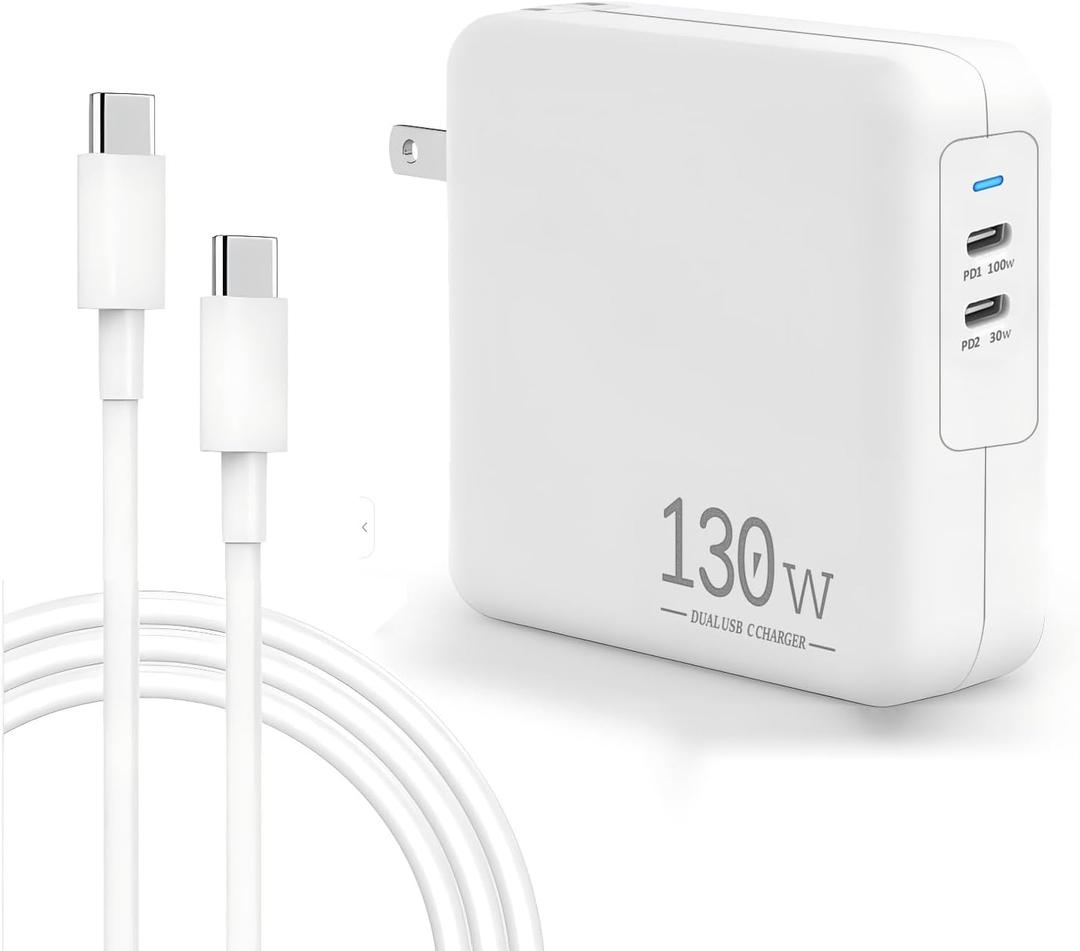 Mac Book Pro Charger, 130W USB C Charger 2 Port Power Adapter for MacBook Pro 16, 15, 14, 13 Inch/MacBook Air M1 M2, ipad Pro,and All USB C Devices, 6.6ft USB C to USB C Cable Included