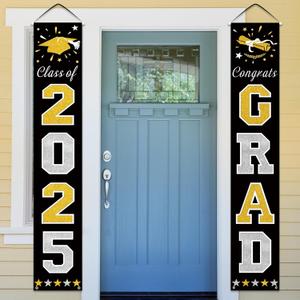 DAZONGE Graduation Decorations 2025, Black & Gold Class of Decorations 2025, Graduation Porch Banners for Any Schools or Grades Party Supplies