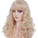 22 Inches Blonde Wigs for Women Long Wavy Wig with Neat Bangs Synthetic Natural Wig for Cosplay,Halloween,Daily Use