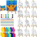 Tenceur 48 Pcs Kids Paint Party Favors Sets with 12 Pcs Animals Pre Drawn Canvas Panel and Wooden Easel Set Paint Pots and Brushes 12 Mini Apron and Tote Bag for Kids Girls Student Boys