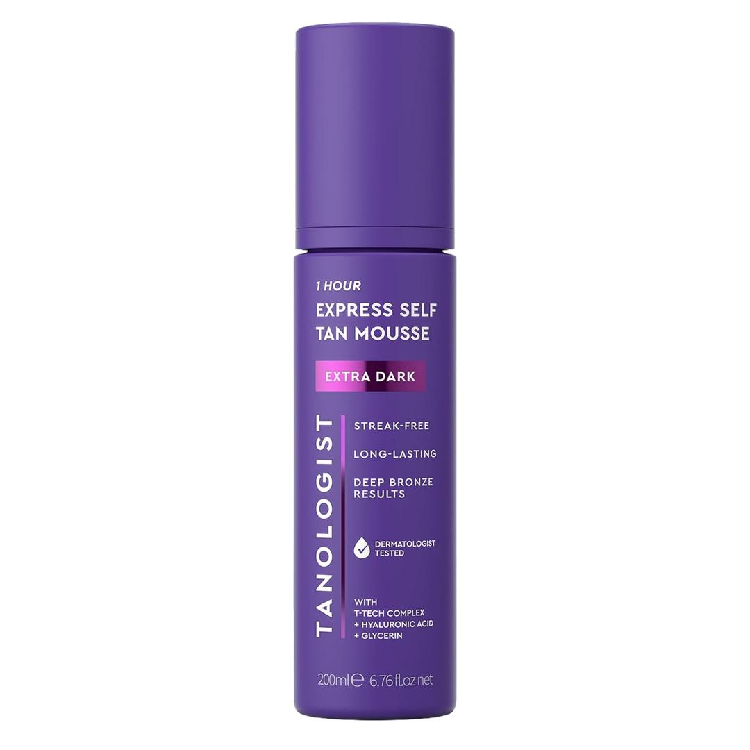 Tanologist Extra Dark Self Tan Mousse, Clear Self-Tanning Mousse, Streak-Free, Natural Glow, No Fake Tan Smell Or Orange Tone, Long Lasting, Clean Ingredients, 6.76 fl. oz/200 ml Bottle (Purple)