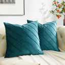 GIGIZAZA Decorative Velvet Pillow Covers 16x16, Set of 2 Teal Green Sofa Couch Throw Pillows Covers Cases, Living Room Square Cushion Accent Stripe Covers
