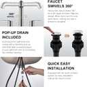 KENES Widespread Bathroom Faucet with Sprayer, Brushed Nickel Bathroom Sink Faucet with Pull Down Sprayer, 8 Inch 3 Hole Pull Out Bathroom Faucet with Pop Up Drain & Supply Lines LJ-9058A