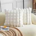 Neelvin Cream White Faux Fur Cozy Soft Plaid Decorative Throw Pillow Covers 16x16 inch Set of 2, Velvet Pillowcase Cushion Case for Sofa Couch