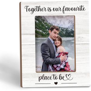 Couple Picture Frame 5x7, Anniversary Engagement Gifts for Couples Bride Groom Wooden Photo Frame for Tabletop Desk Display, Together Is Our Favourite Place to Be Wedding Home Room Decor
