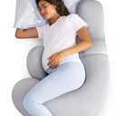 Momcozy Cooling Pregnancy Pillow,Original F Shaped Maternity Pillow for Pregnant Women with Adjustable Wedge Pillow, Full Body Support Pregnancy Pillows for Side Sleeping with Velvet Cover, Light Grey