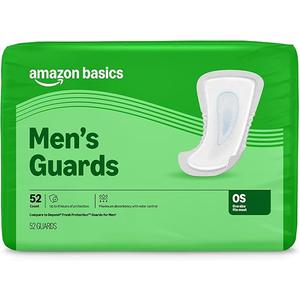Amazon Basics Men's Incontinence Guards, Maximum Absorbency, Moisture-Wicking with Odor Protection, One Size Fits Most, 52 Count