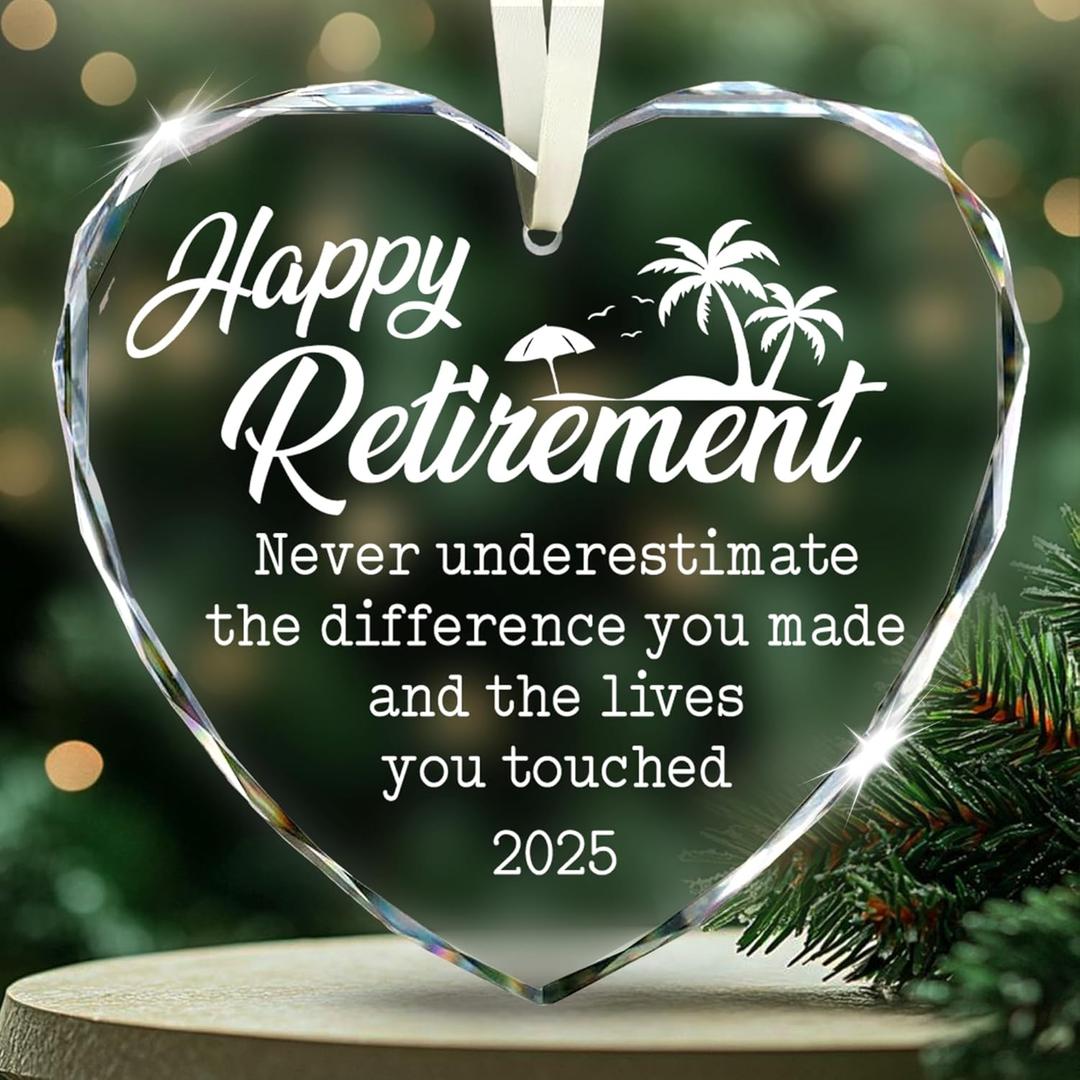 Happy Retirement 2025 Ornament - Retirement Gifts for Women, Men 2025 - Retired Christmas Ornaments, Glass Keepsake Gift for Friends, Cowokers, Boss, Teacher, Nurse Coworker