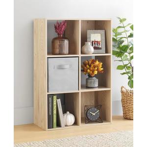 Whitmor 6 Cube Bookcase Storage Organizer, 3 Tier Stackable MDF Bookshelf, Open Storage Display Shelf, Storage Cabinet for Living Room, Bedroom, Home, Office, 23.9" L x 11.7" W x 35.5" H, Sonoma Oak