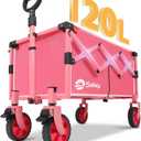 Wagon with Brakes, Foldable Cart with 220LBS Capacity, Utility Lightweight Wagon, Collapsible Grocery Shopping Cart for Camping Sports & Holiday.Barbie Pink