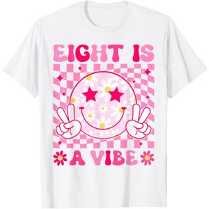 Eight is A Vibe Birthday Groovy 8 Year Old Girl 8th Birthday T-Shirt, Size L