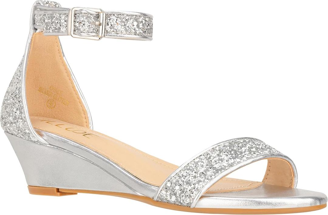 ILLUDE Women's Open Toe Ankle Strap Low Wedge Sandal Comfortable Platform Heeled Sandals (8.5)
