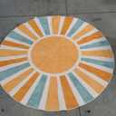 LIVEBOX Retro Sun Round Rug 4ft Boho Rug for Nursery Room,Non-Slip Circle Ultra Soft Cute Colorful Kids Rugs for Bedroom,Washable Throw Area Rugs Carpet for Living Room Indoor Office (Bright Morandi)